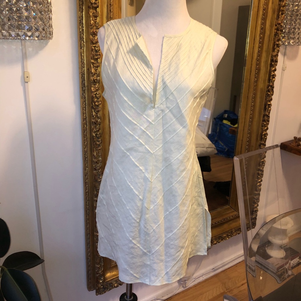 Calvin Klein Cream Sleeveless Pleated Shift Dress Top MK